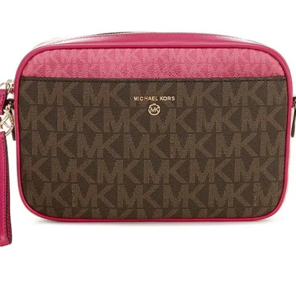 NWT Michael Kors Jet Set Large Metallic Signature Logo Crossbody Bag - Picture 2 of 9